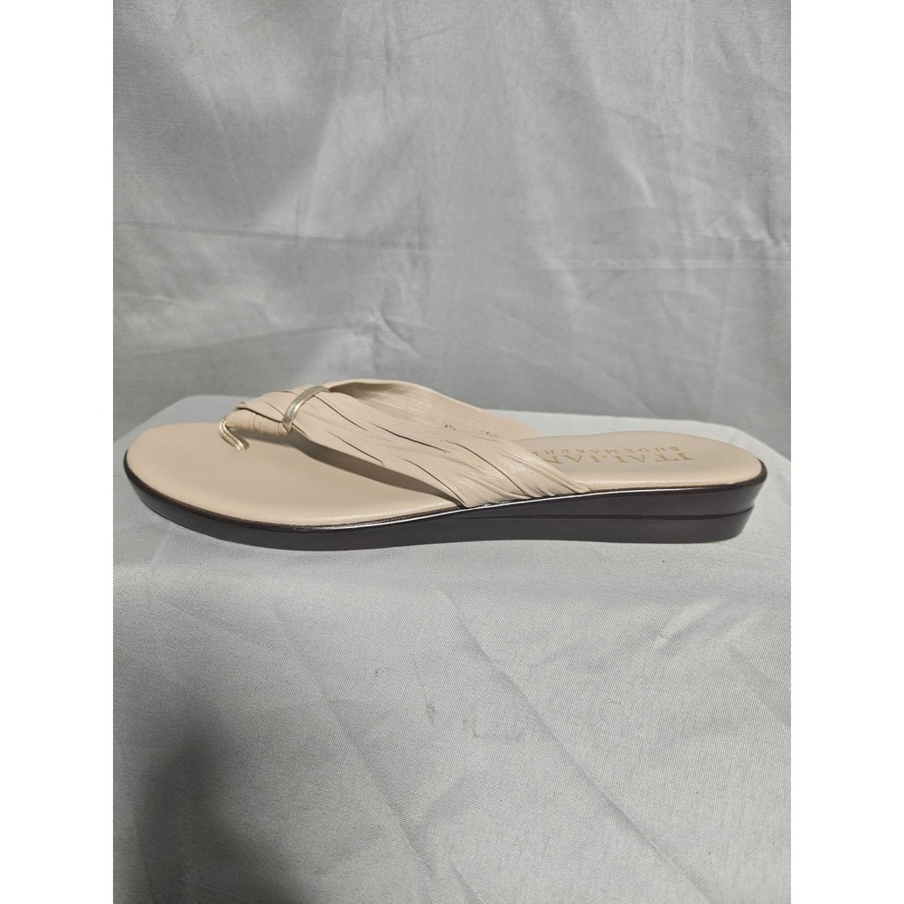 Italian Shoemakers Womens Beige Ruched Thong Wedge Sandals Made in Italy Size 6 - Picture 2 of 8